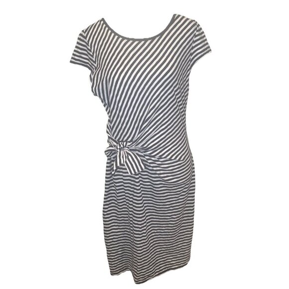 Talbots Dresses & Skirts - Talbots BLUE WHITE Striped Side Tie Knit Shift Dress Sz L Nautical Summer Spring